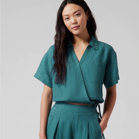 Athleta Playa Linen Teal Wrap Top women’s Small Petite - Picture 7 of 7